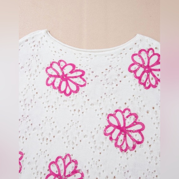 White and Pink Floral Lace Women's Top - Picture 10 of 13